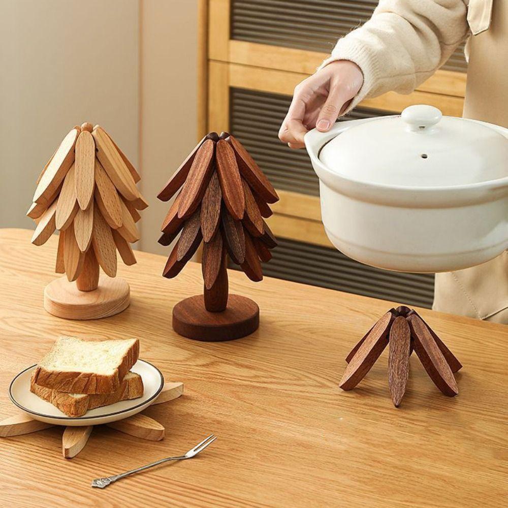 Non-slip Christmas Tree Coaster Anti Scald Heat Resistant Coasters Wooden Trivets Holiday Gifts