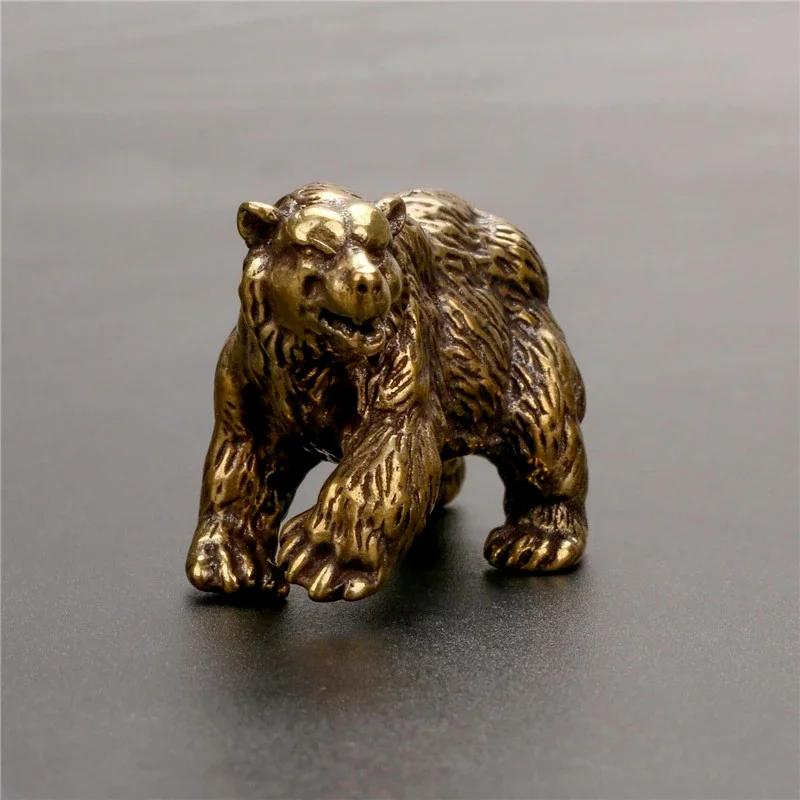 

Retro Brass Brown Bear Statue Ornament Solid Brass Polar Animal Figurine Miniatures Tea Table Pet Desk Decors Accessories Crafts