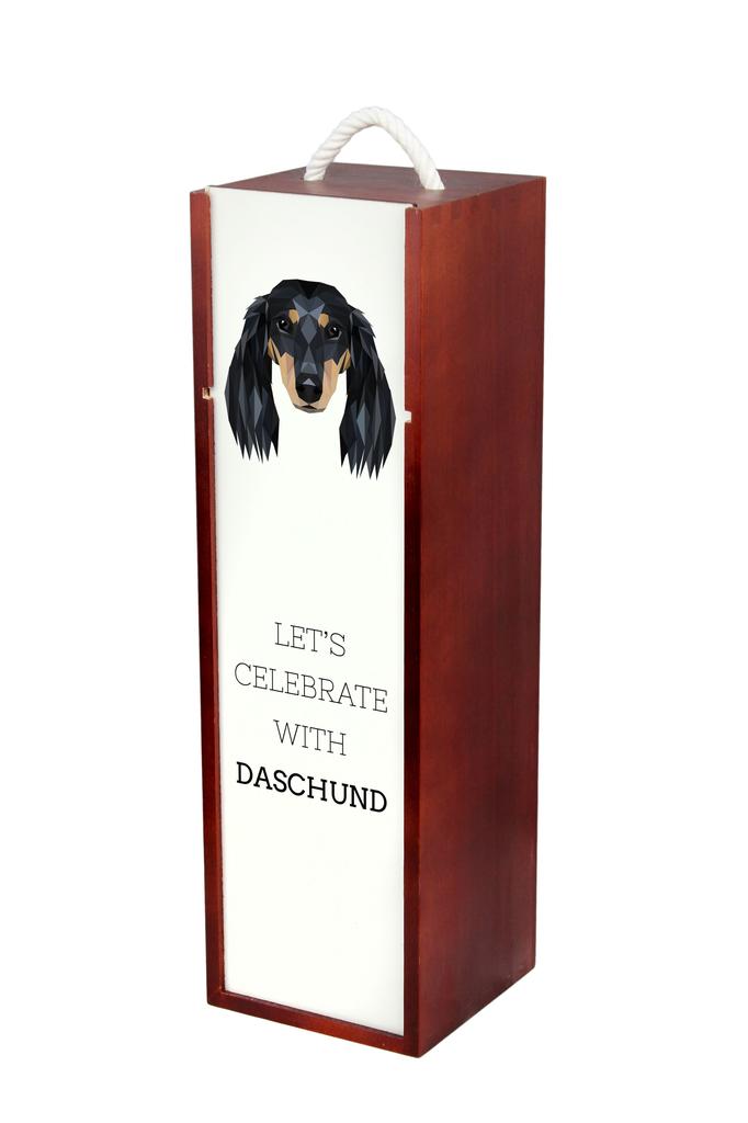 Long-Haired Dachshund - Geometric Box with Photo and Inscription for Wine by Art-Dog