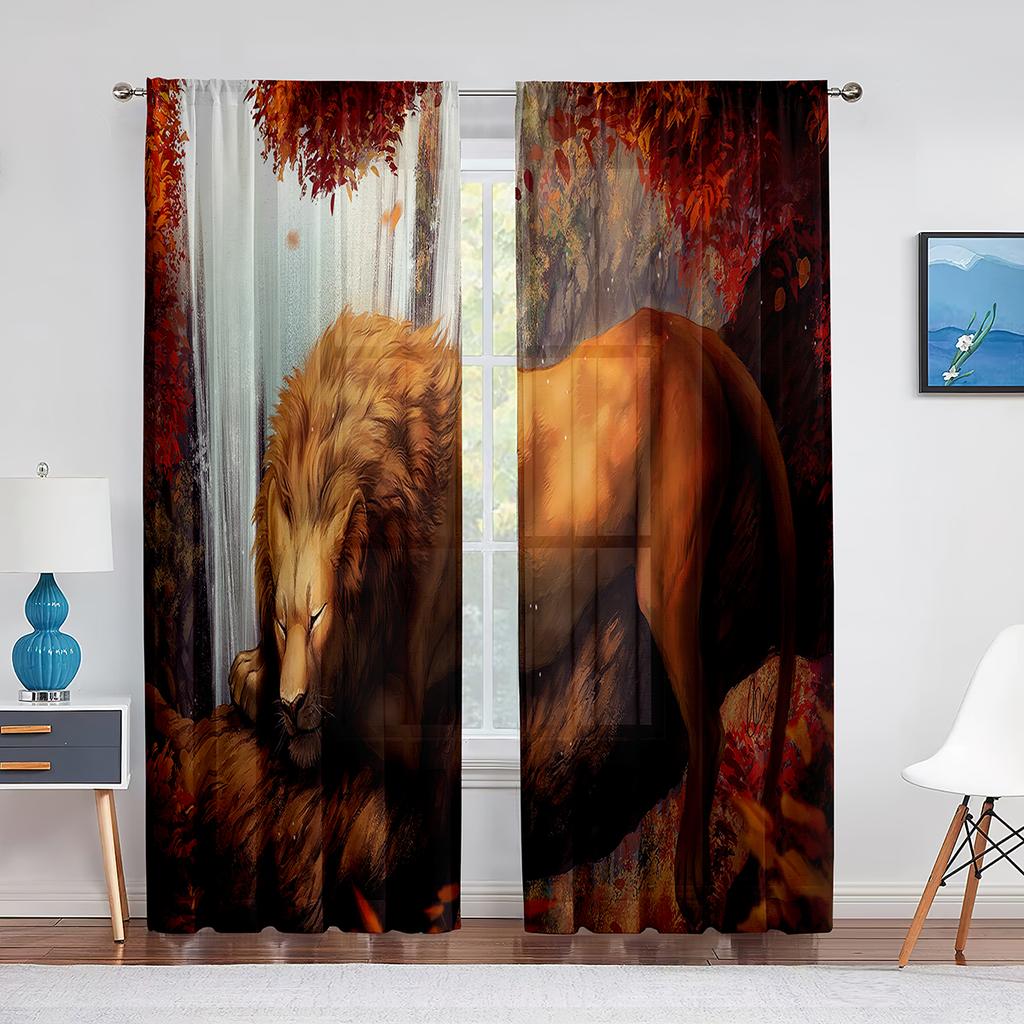African Wild Animal Lion Couple Tulle Curtain for Home Living Room Window Decoration Bedroom Kitchen Modern Sheer Voile Curtains