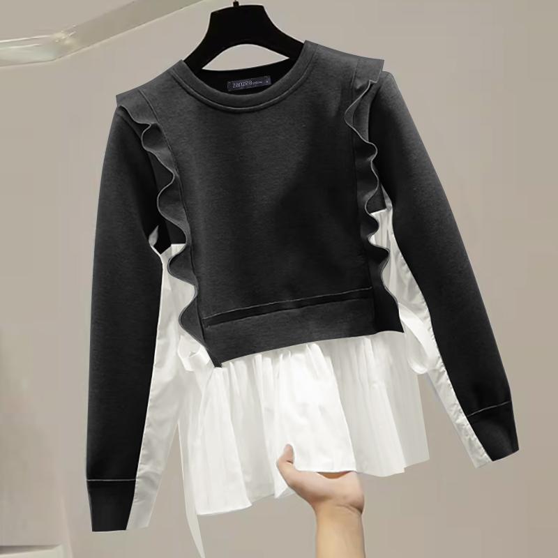 ZANZEA Women Vintage U-Neck Long Sleeve Fake Two Piece Pullover Sweaters