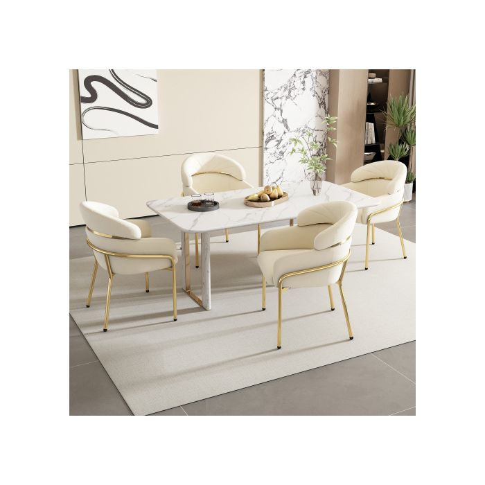 Chaise de salle à manger - MUVOE - Pièce unique - Velours beige - Pieds métalliques - Style élégant