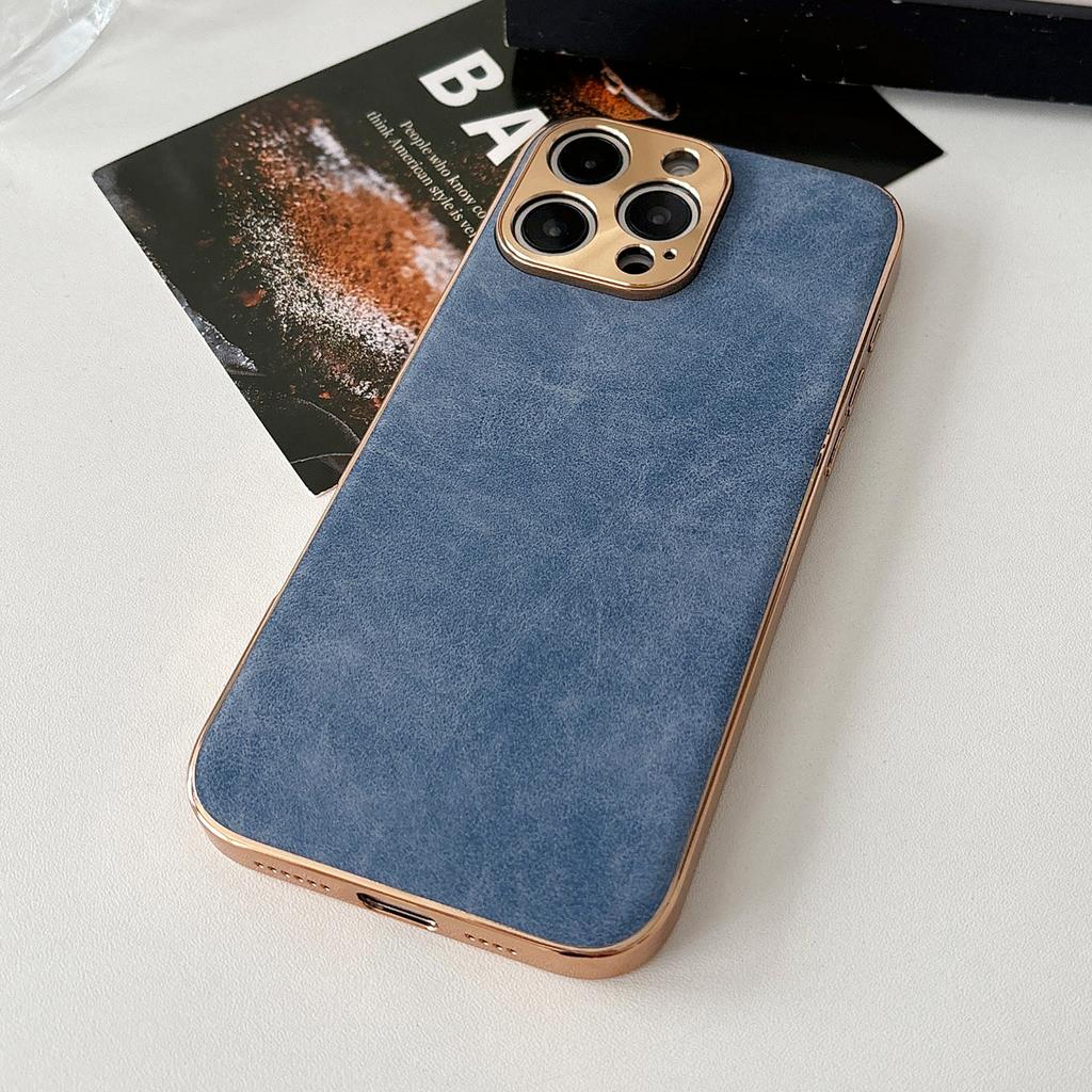 For iPhone 16 Pro Max Phone Case Shockproof Leather+TPU Electroplating Cover