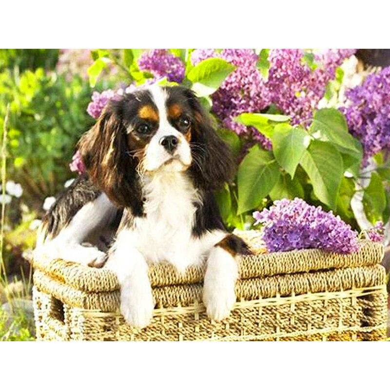 New 5D DIY Diamond Painting Dog Flower Diamond Embroidery Animal Cross Stitch Full Round Drill Home Decor Manual Art Gift