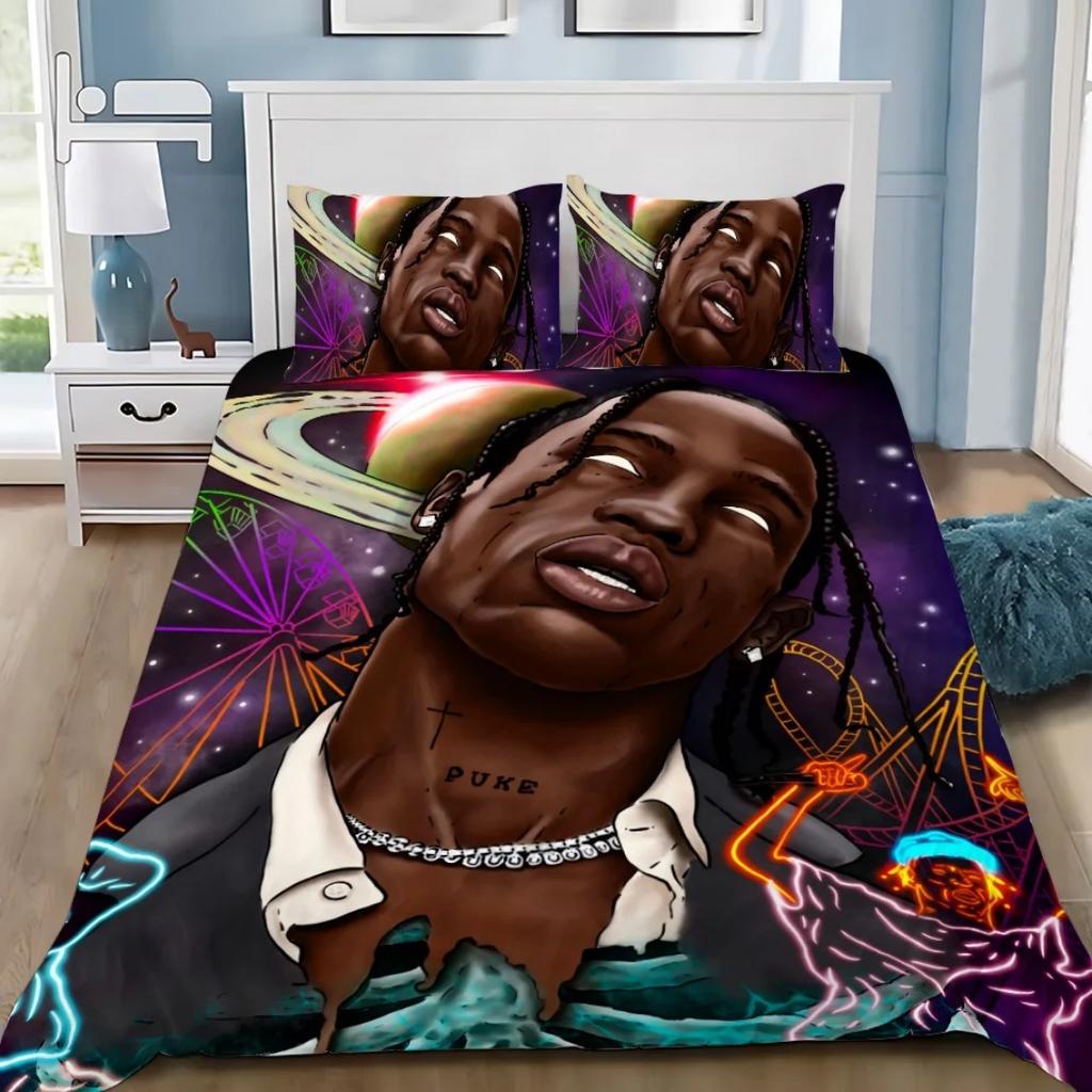 Rapper T-Travis Scott Jack Bedding Set Rapper Duvet Cover Pillowcase Adult Boy Girl Bedroom Decoration Children Single Double