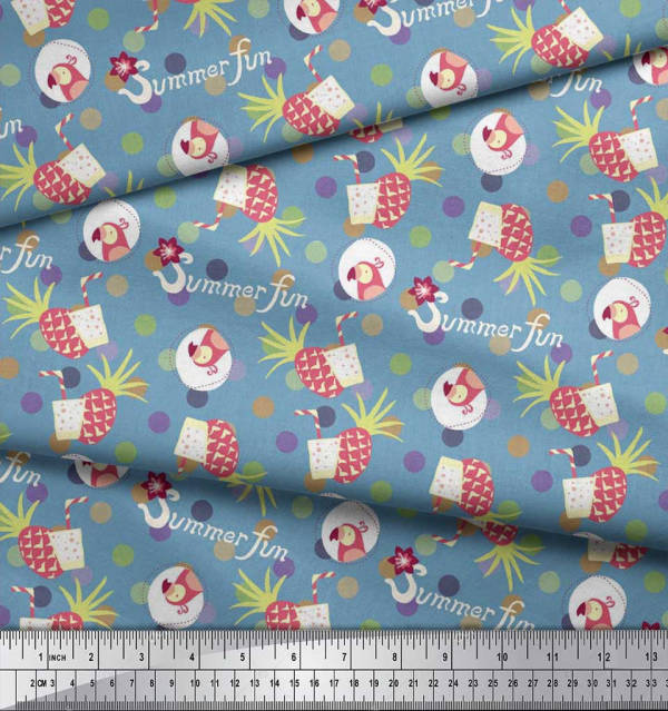 Soimoi Japan Crepe Satin Fabric Dot,Parrot & PineJuice Summer Designs Fabric Prints By Metre 42 Inch