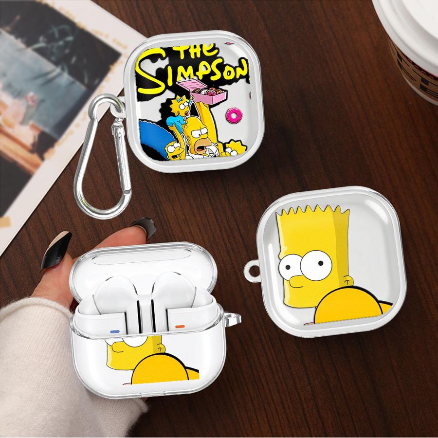 Case For Samsung Galaxy Buds 3Pro 2 4 Pro Live 2Pro 3 FE 4Pro Clear Earphone Cases Cover With Hook Cute The S-simpsons