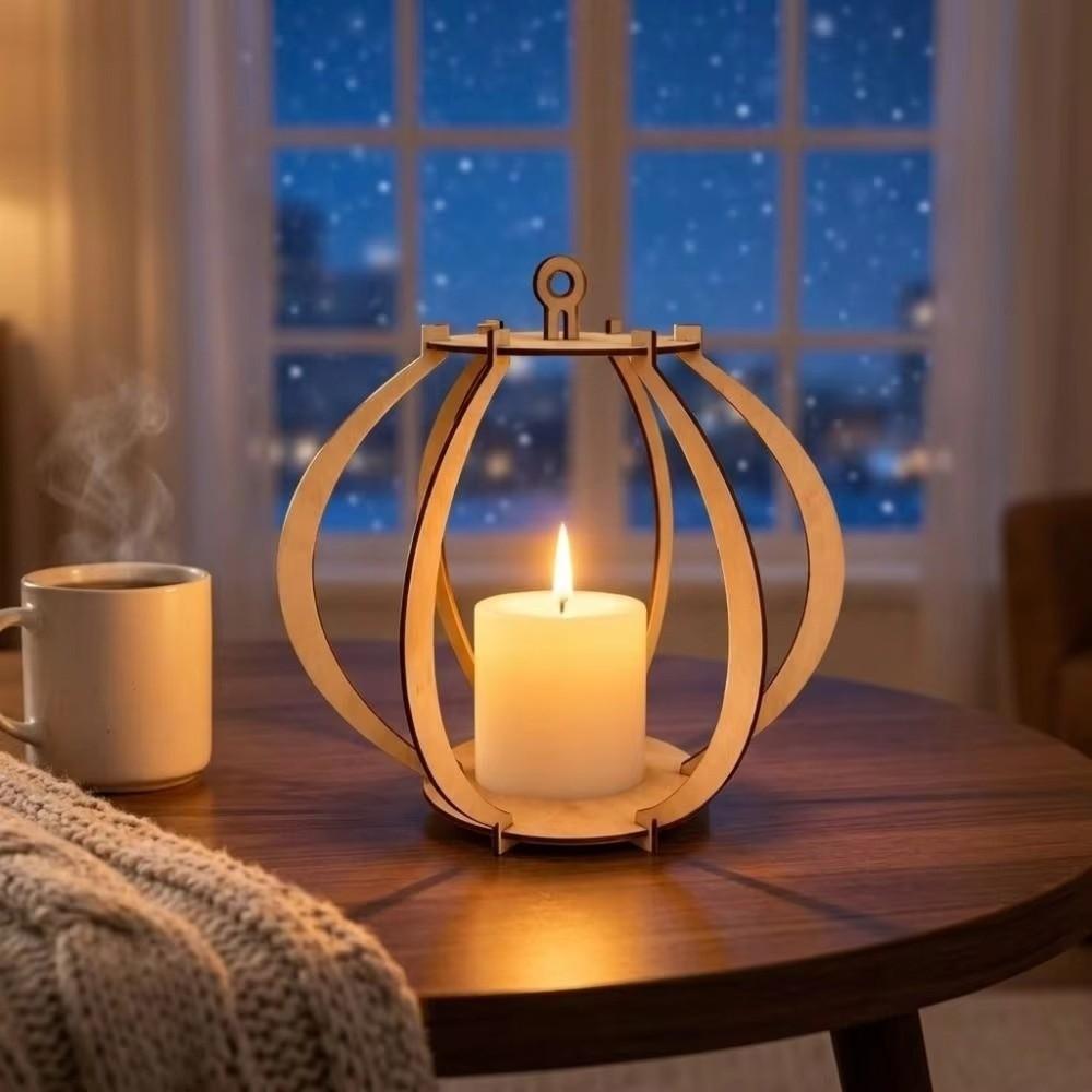 Pumpkin Shaped Wooden Candle Holder Laser Cut Desk Ornaments DIY Candle Stand Desk Ornament