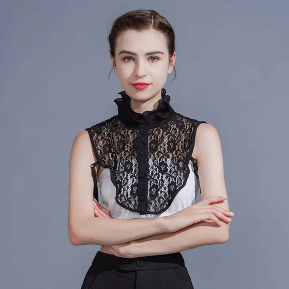 Pusta Kwiatowa Odpinana Sztuczna Koszula z Kołnierzykiem Łatwa do Dopasowania Regulowany Dekolt Koronkowy Klapy Połowa Koszuli Damska