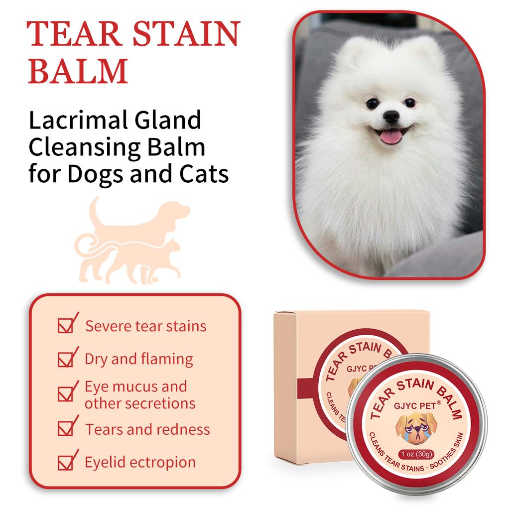 Pet Tear Stain Remover Balm + Brush - Natural Gentle Non-Irritating, Reduces Marks Prevents Pigmentation Keep Dry for Cats Dogs