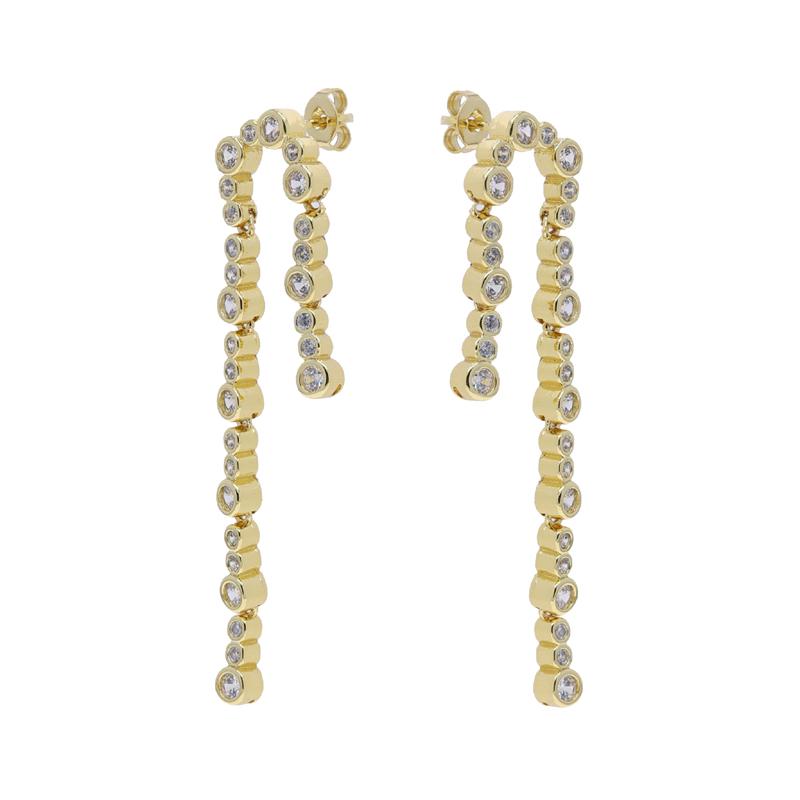 In Stock Double Mini Round Link Round Chain Pave Bling CZ Zircon Tassel Jewelry for Women Gold Silver Plated Dangle Stud Earring