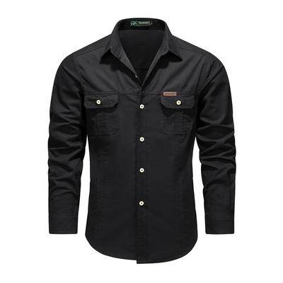 Long Sleeved Shirt Men's Spring and Autumn Loose Cotton Workwear Top Autumn Casual Lapel Shirt Men