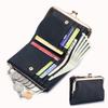 Womens Kiss Lock Wallet Small Genuine Leather Kiss Clasp Coin Purse Card Holder Bifold Clutch Wallet for Women with Metal Frame