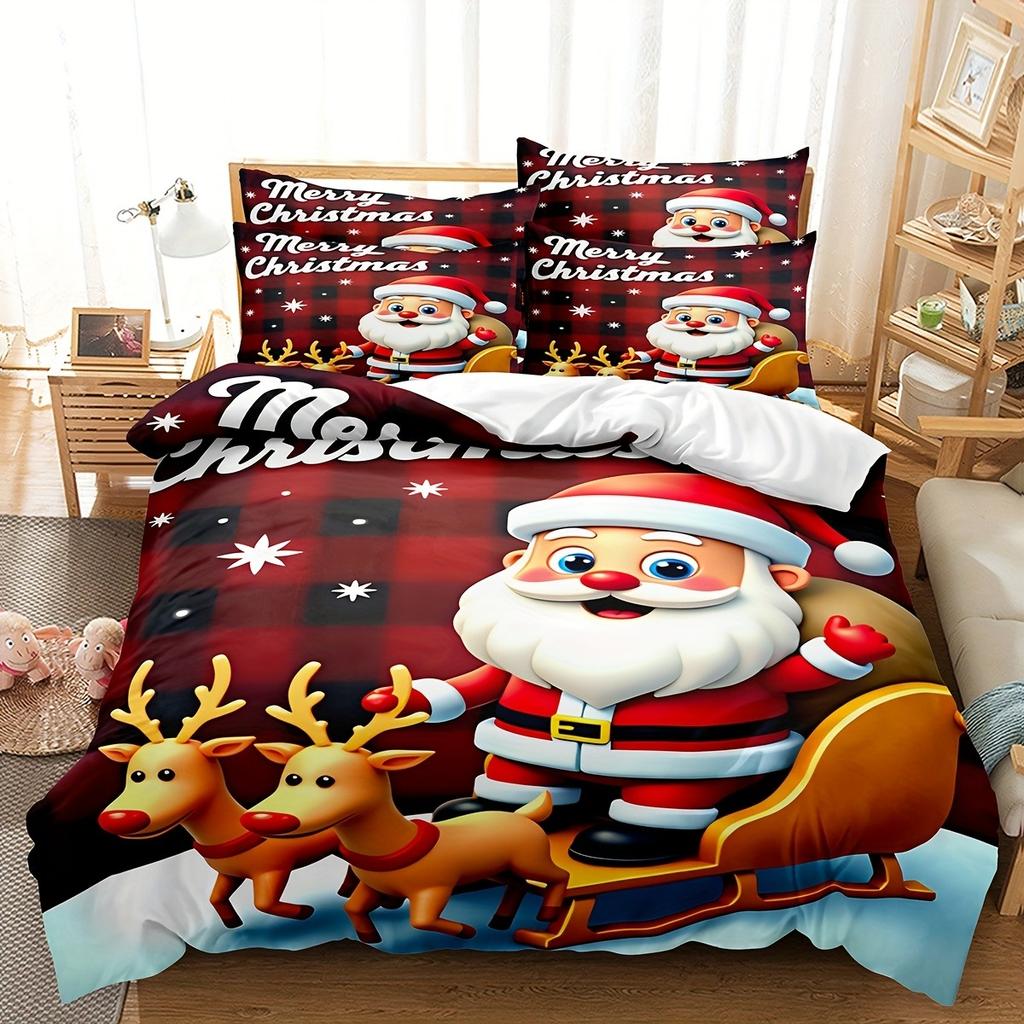 Santa Claus Bedding Set 3D Printed Duvet Cover Set Soft Single Double Size Bed Set  Christmas Gift Kids Home Decorations