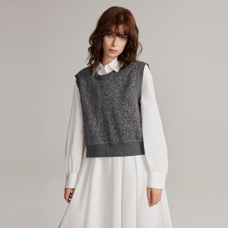 ELLE Solid Color Lapel Knitted Vest Mid Waist Long Loose Dress Casual Set Women sets White EA40104