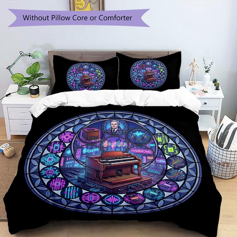 Electronic Organ Symphony Pattern Bedding,Quilt Set Quilt Cover Pillowcase Home Birthday Gift (1 * duvet cover + 2 * pillowcase, without core)