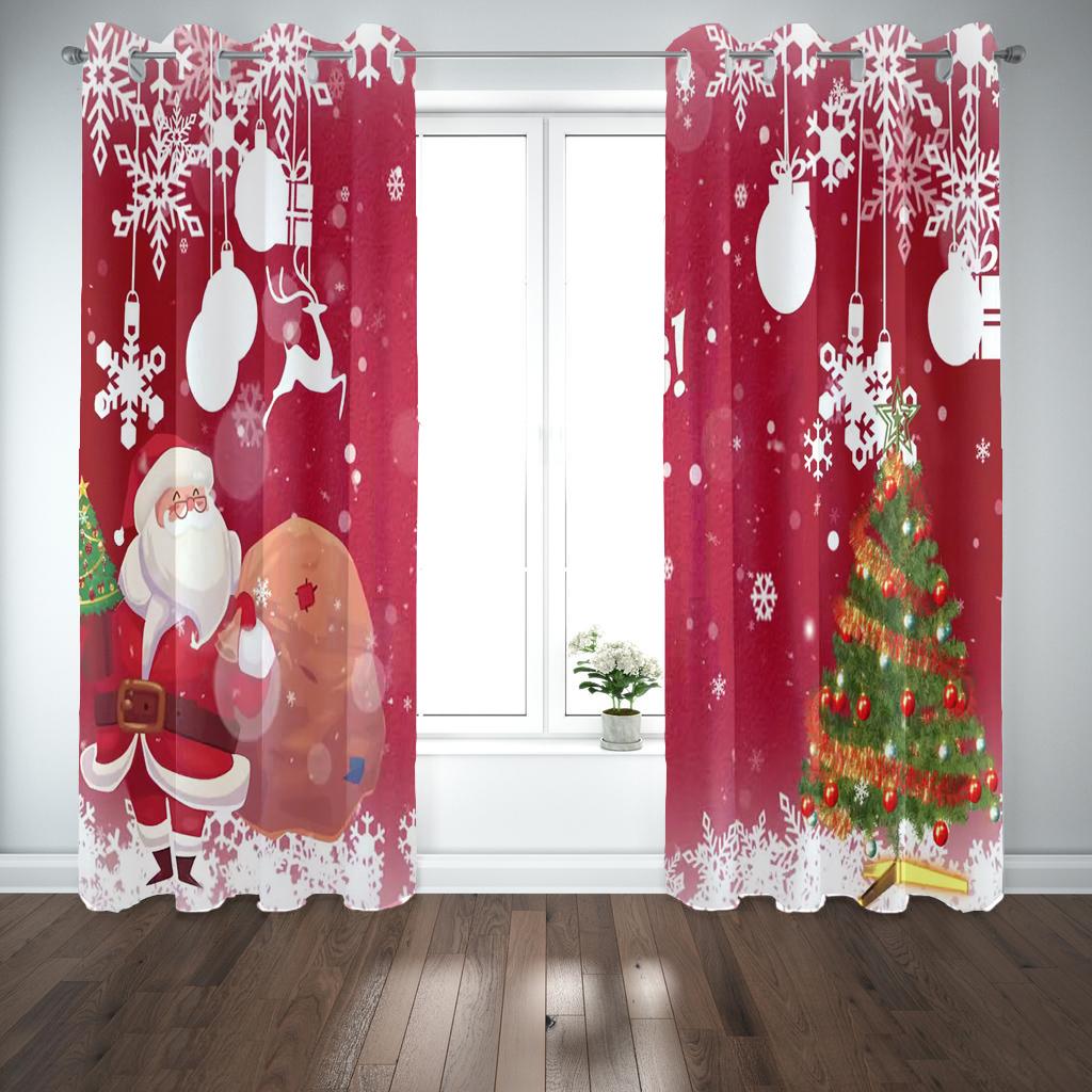 Christmas Santa Claus Suitable Home Decor Living Room Bedroom Blackout Curtains  Balcony Screen Cartoon Cute Perforated