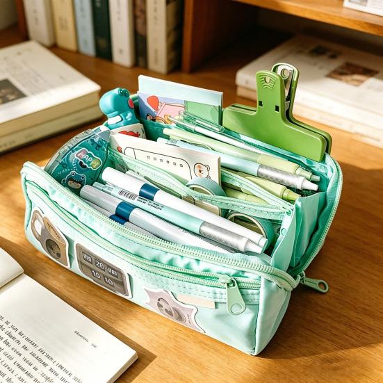 Federmäppchen Wasserdicht Große Kapazität Stifttasche Leinwand Schreibwaren Tasche Mehrere Fächer Reißverschluss Organizer für Schulkinder Mädchen