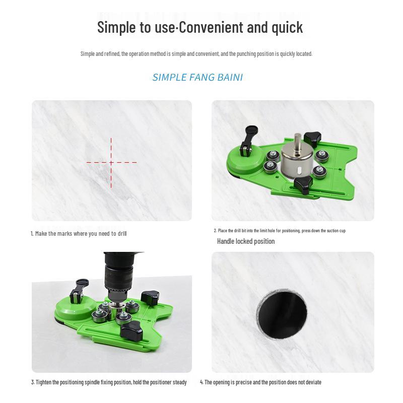 Glass and Tile Drill Bit Locator with Suction Cup and Vertical Fixer