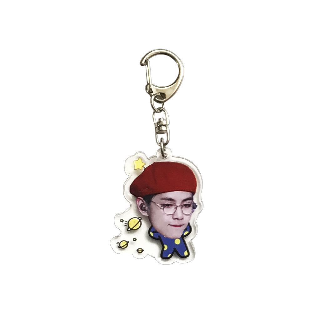 BTS Funny Cartoon Acrylic Keychain, Bangtan Boys Member Face with Cute Outfit Keyring, Kpop Idol Bag Pendant for ARMY Fans