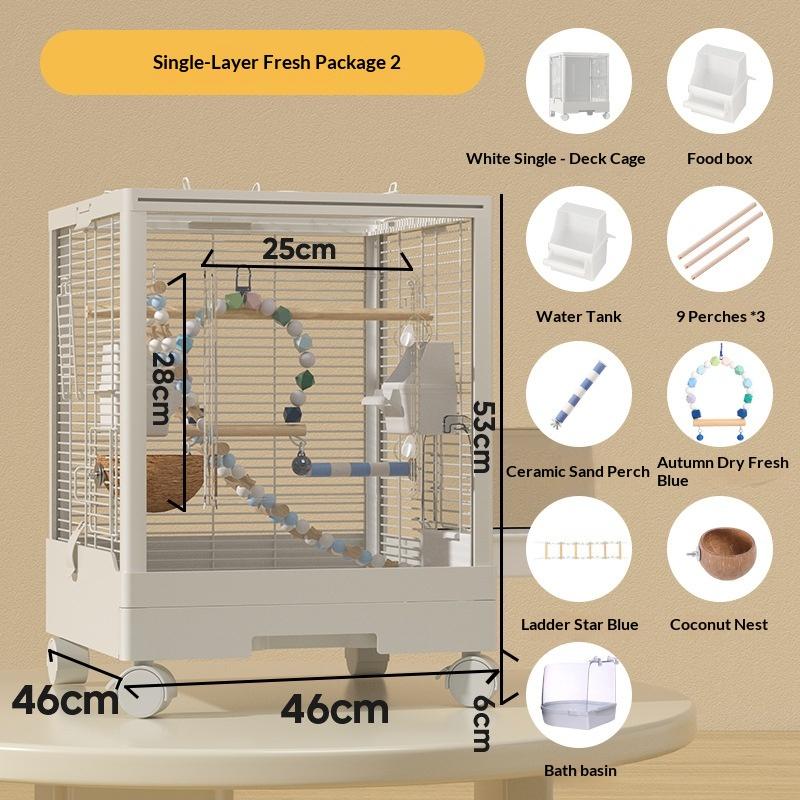 Double Transparent Parrot Cage Splash-proof Large Bird Cage Horizontal Silk Tiger Skin Mystic Phoenix Breeding Cage