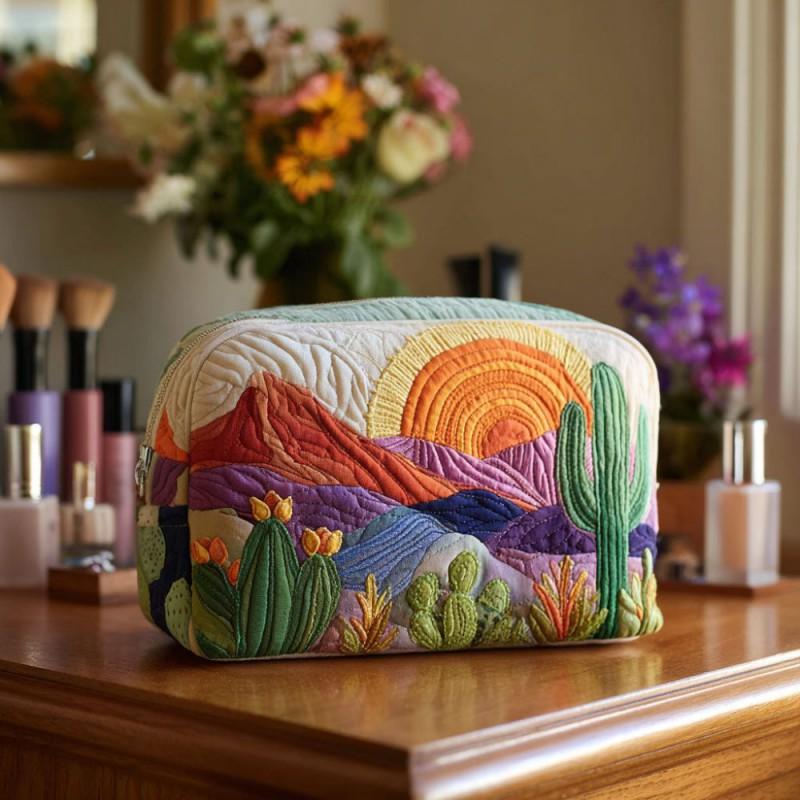 Dragonfly Print Quilted Makeup Bag Multi-functional U-shaped Storage Pouch