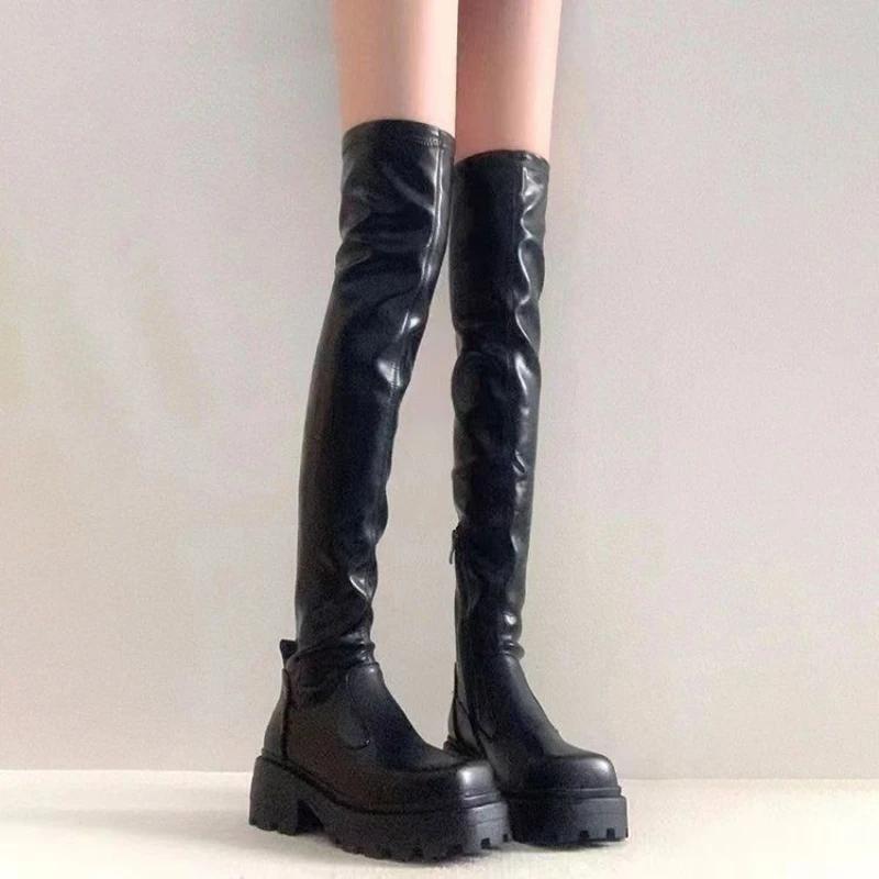 Fashion Ladies Fashion Knee Boots High Heels Thin Tall Autumn Winter Warm Thick Sole Elastic Boots Tall Rider Boots Botas De Mujer