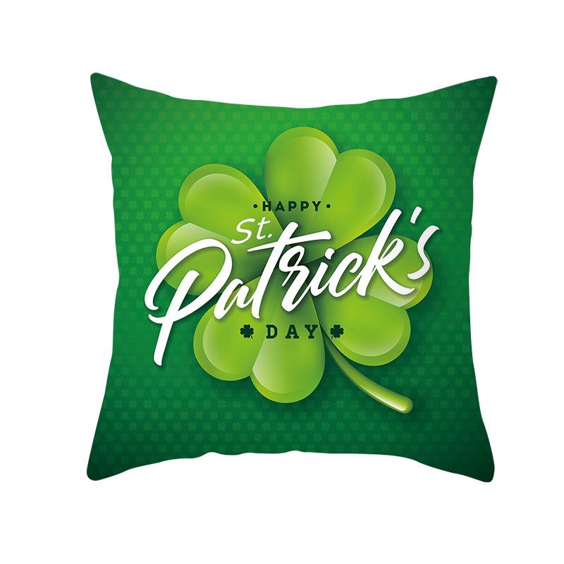 Home St. Patrick's Day Green Peach Velvet Cushion Cover National Day Four-Leaf Clover Cushion Cover
