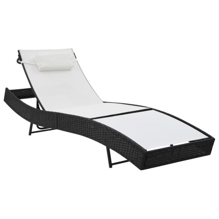 VidaXL Chaise longue avec oreiller Résine tressée Noir