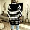 Felpa a righe in maglia da donna con maniche a 3/4, top casual a pullover