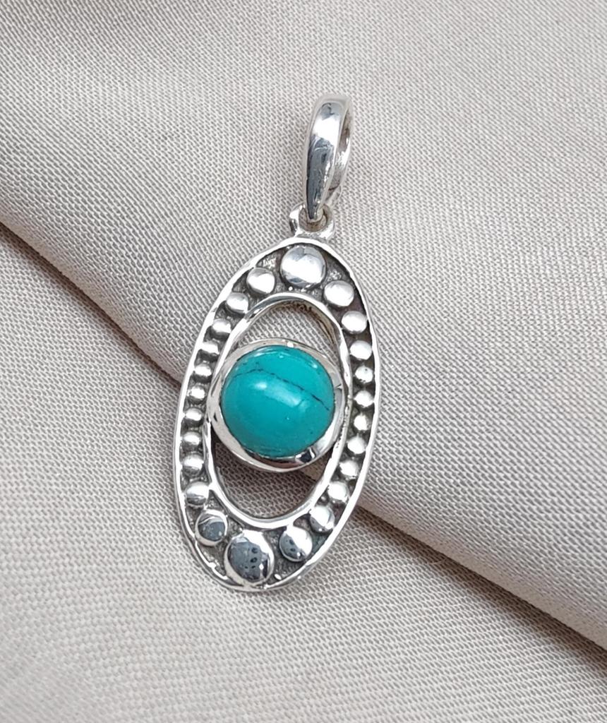 Turquoise Sterling Silver Pendant: Handmade Boho Tribal Necklace