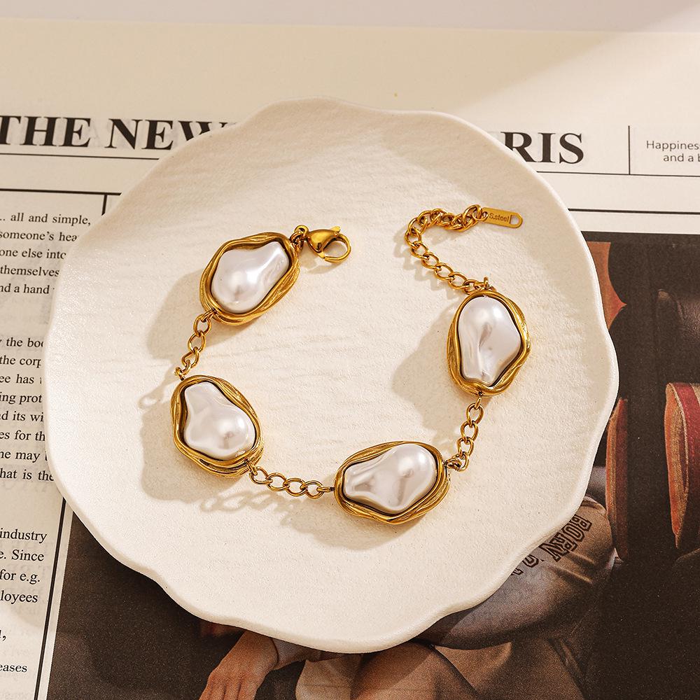 Yingtai Vintage Barokowa Bransoletka z Pereł - Stal Nierdzewna i Tytanowa z Pokryciem Złotem 18k, Nieblaknąca, Drobno Polerowana dla Kobiet