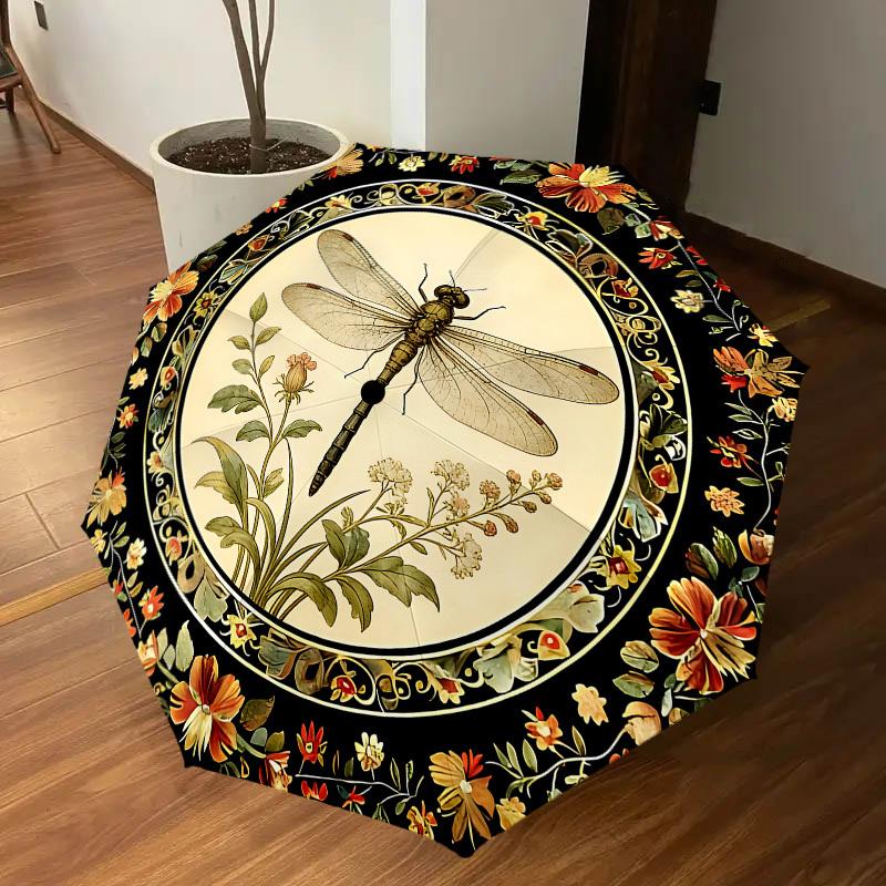 1PC Dragonfly Floral Umbrella-8-Rib Reinforced, Automatic Open, Lightweight & Durable, Cute Fashion Accessory for Outdoor-K1264