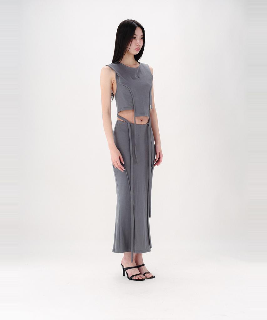Nogtabeu Curve Strap Long Skirt Grey