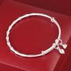 Two-Life Joy Lotus Pod Bamboo Sterling Silver Bracelet - Ancient Style Pure Solid Silver Bangle for Women