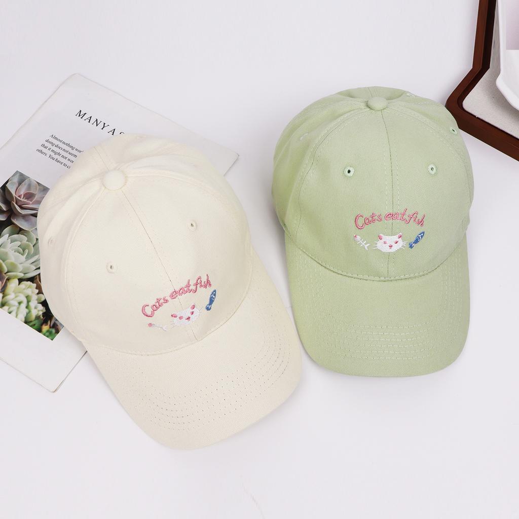 Cute kitten embroidered yellow baseball cap female spring summer soft top versatile baseball cap wide brim show face small hat