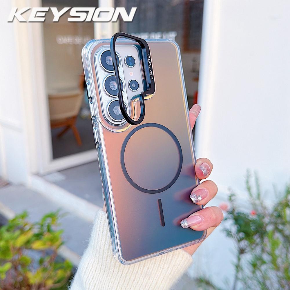 

KEYSION Colorful Gradient Magnetic Lens Stand Case for Samsung Galaxy S25 S26 Ultra 5G S26+ S25 FE for MagSafe Shockproof Back Cover for Galaxy S26 чёрный
