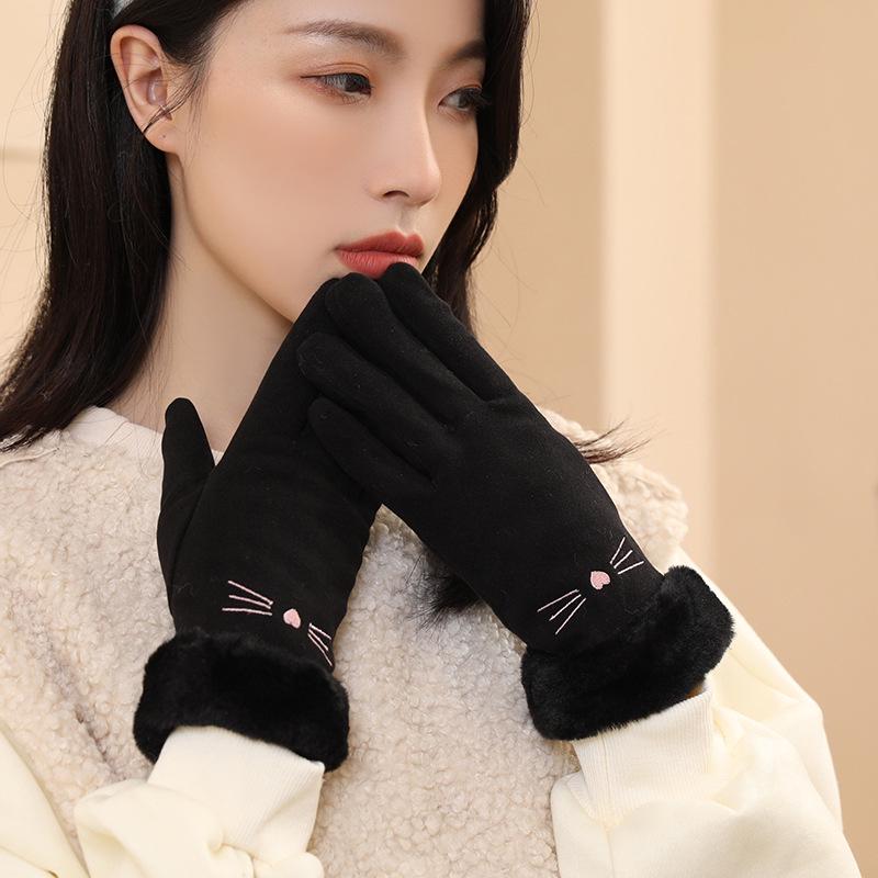 Women's Thin Cotton Touchscreen Cycling Gloves - Windproof, Warm, Velvet-lined for Spring and Autumn