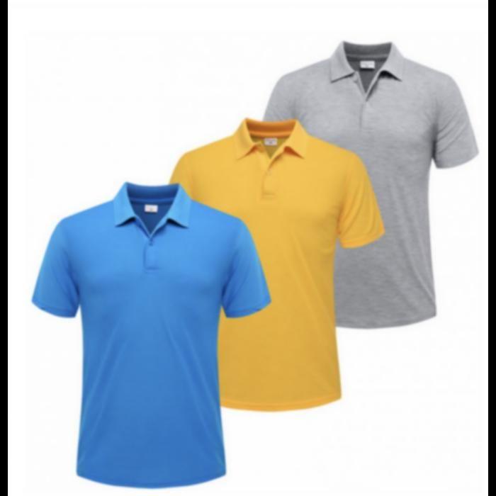 Men's Short-sleeved Polo Shirt ( Set of 3 ) Royal Blue – Yellow – Gray
