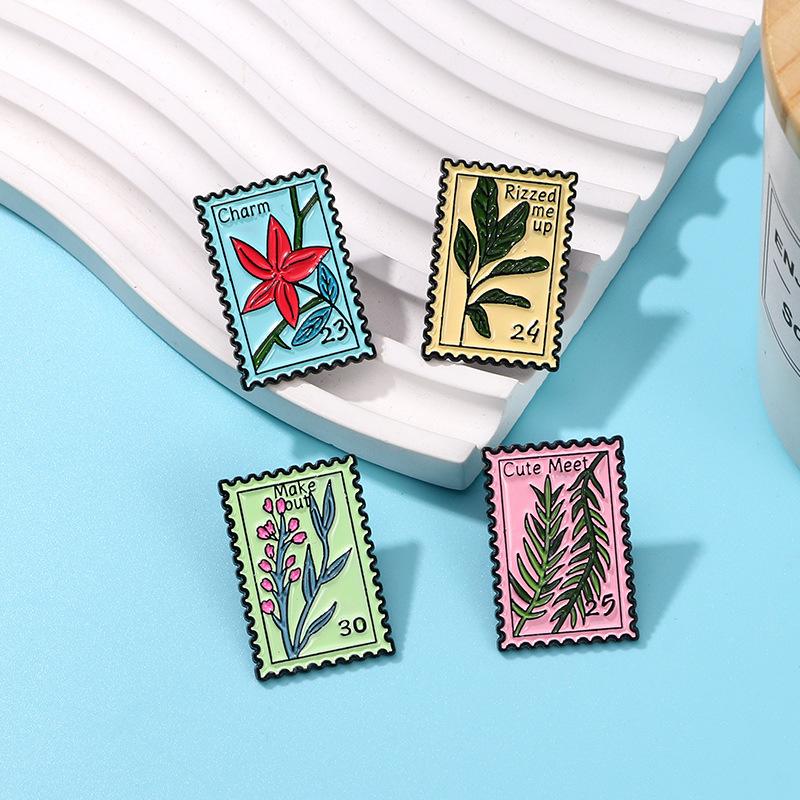 Cultural Creative Cartoon Flower Stamp Enamel Brooch Retro Commemorative Zinc Alloy Badge for Waist Cinching Backpack Clothes Decoration