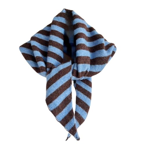 Blue striped knitted triangular scarf, blue