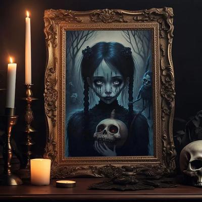 Dark Academia Art Creepy Skull Doll Poster Prints For Living Room Home Decor Gothic Ghost Doll Canvas Painting Wall Art No Frame