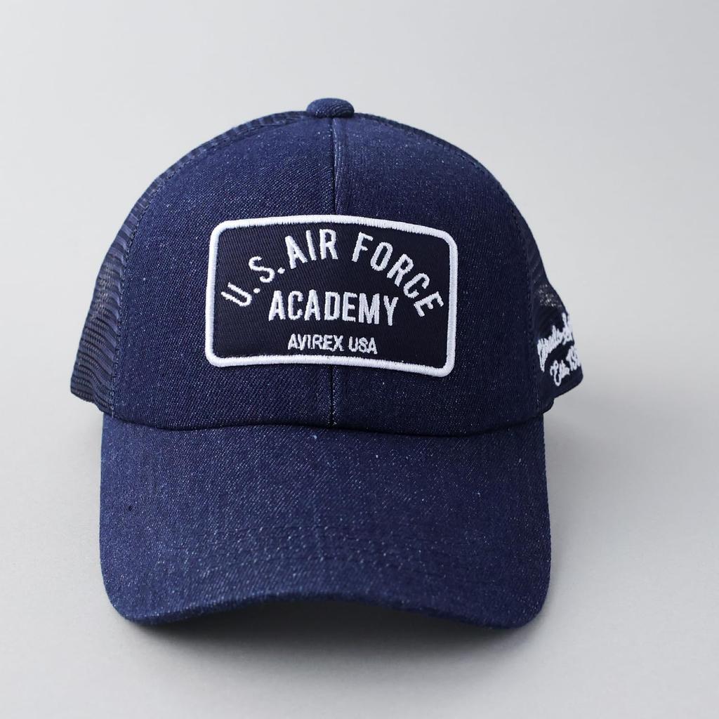 AVIREX Mesh Military American Casual Summer Baseball Air Force Indigo 6-Panel Cap, Low-Profile Cap, Embroidered, Men's MA-1 Cap,