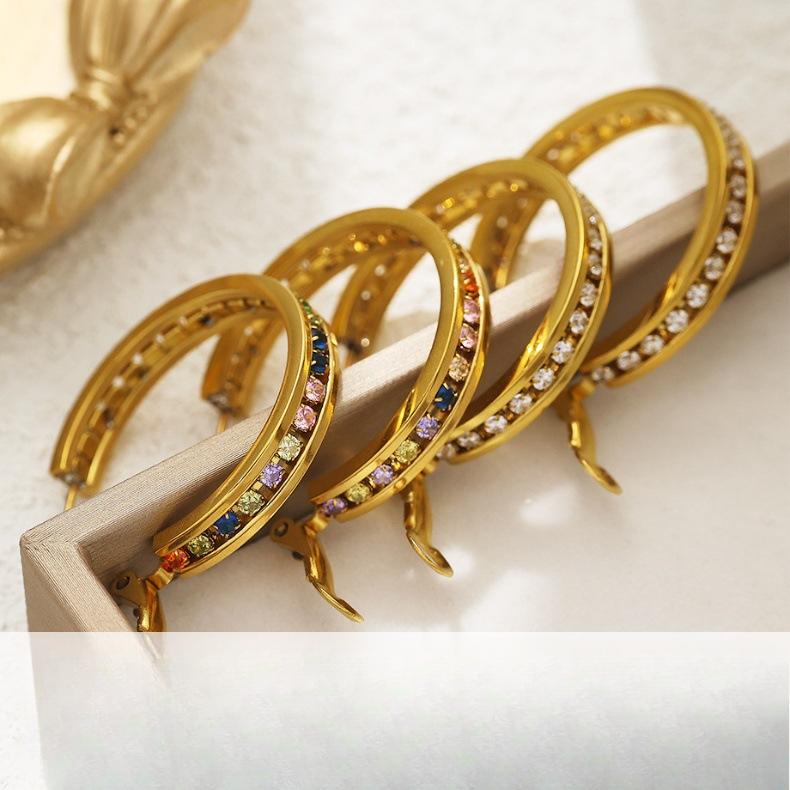 

Diamond-inlaid Earrings for Women, Niche High-end Colored Zircon C-shaped Earrings