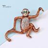 Cute Monkey Animal Shape Brooch Shining Rhinestones Inlaid Suit Lapel Pin Temperament Scarf Buckle Badge Dress Coat Accessories