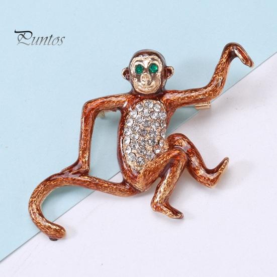 Cute Monkey Animal Shape Brooch Shining Rhinestones Inlaid Suit Lapel Pin Temperament Scarf Buckle Badge Dress Coat Accessories