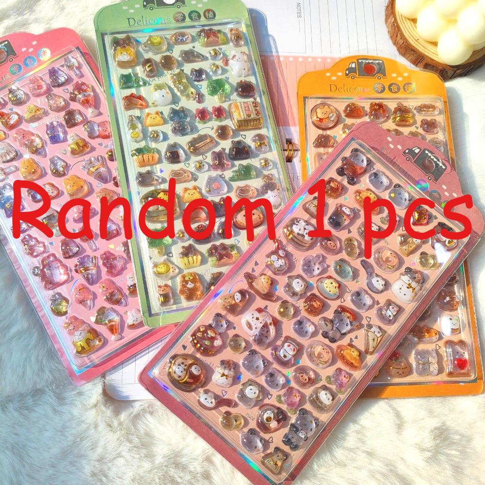 Cartoon Fresh-style Reward Stickers - Dreamy Rabbit & Panda Crystal Embossed 3D Decorative Stickers for Kids  Stationery