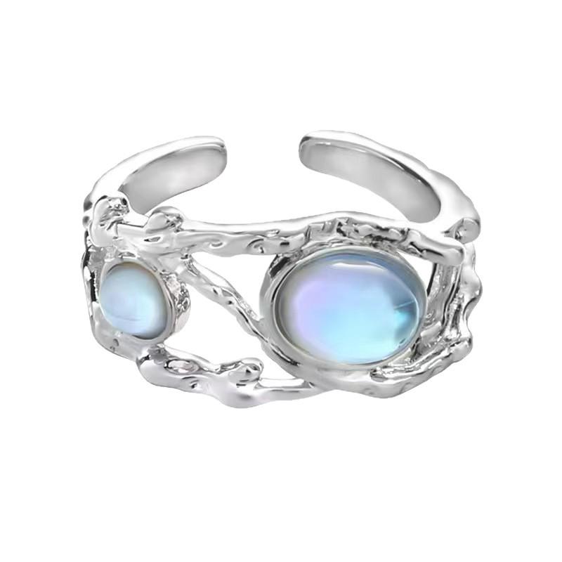 Cross Hand Black & White Moonstone Couple Rings - Retro European American Style for Men & Women