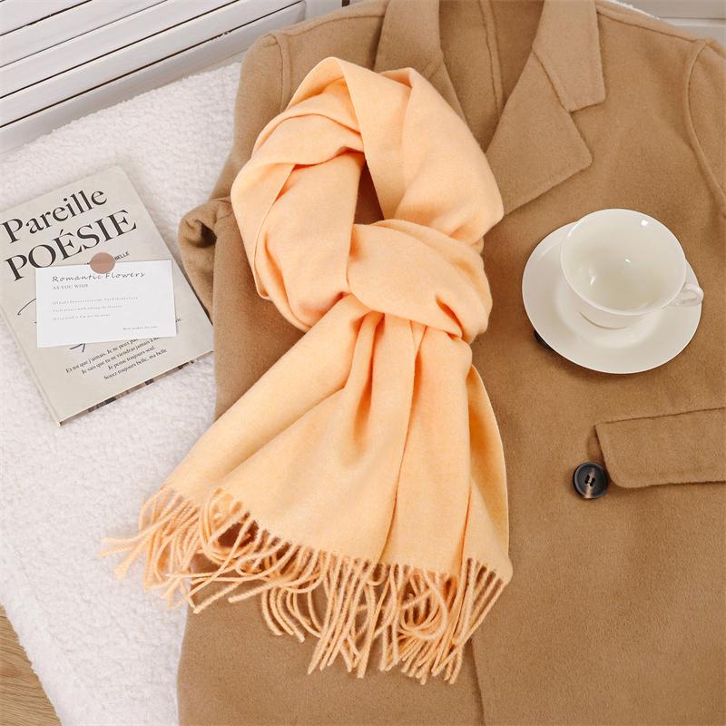 30*180cm Korea Styles Solid Color Cashmere Winter Warm Women Scarf Thicken Shawl Tassels Pashmina Hijab Wrap Windproof Foulard