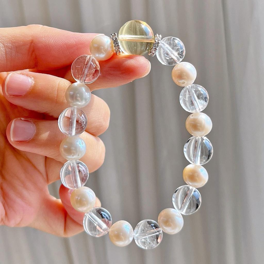 Natural Freshwater Pearl White Crystal Citrine Design Bracelet Bracelet.